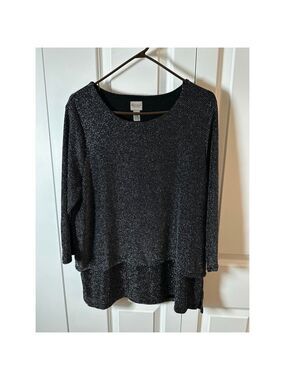 Easywear by Chico's Black Silver Sparkle Tunic Top Size 2